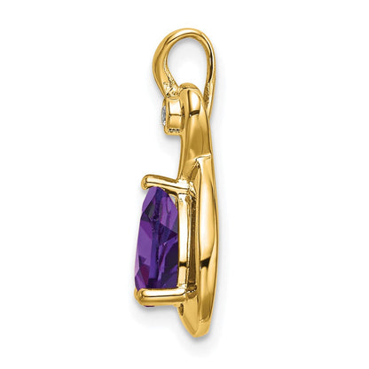 14K Gelbgold Anhänger mit birnenförmigem Amethyst und echten Diamanten