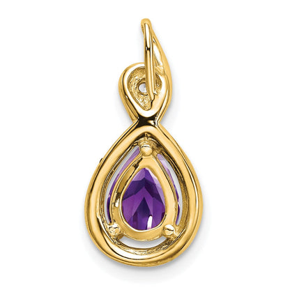14K Gelbgold Anhänger mit birnenförmigem Amethyst und echten Diamanten