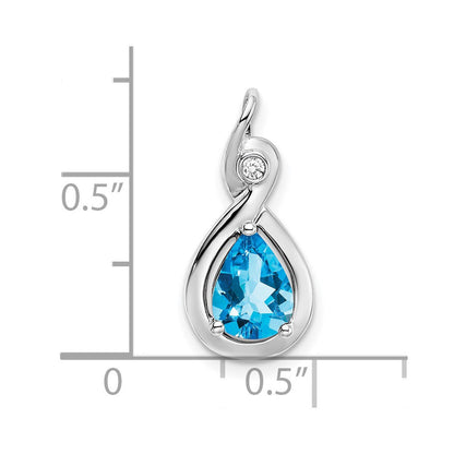 14K Weißgold Anhänger mit birnenförmigem Blautopas und echten Diamanten