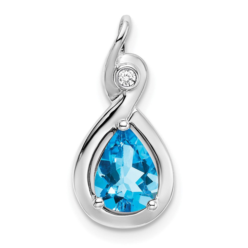 14K Weißgold Anhänger mit birnenförmigem Blautopas und echten Diamanten