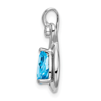 14K Weißgold Anhänger mit birnenförmigem Blautopas und echten Diamanten