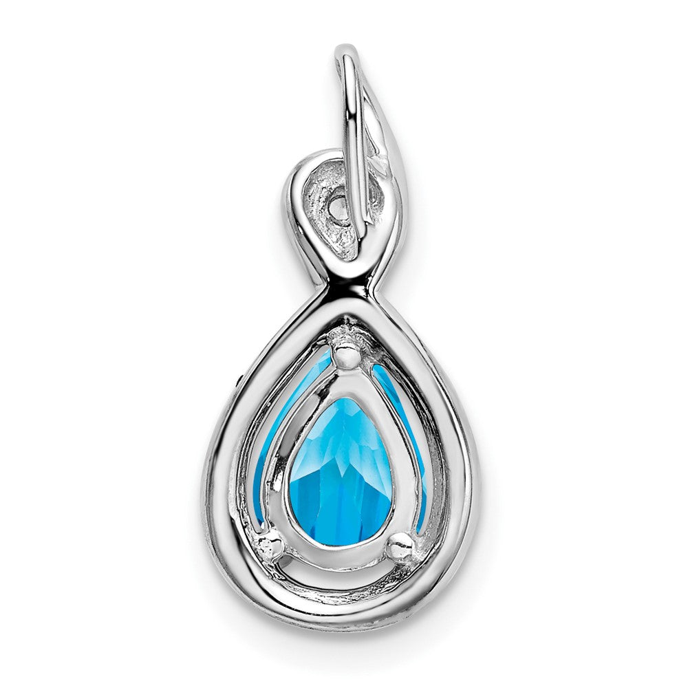 14K Weißgold Anhänger mit birnenförmigem Blautopas und echten Diamanten