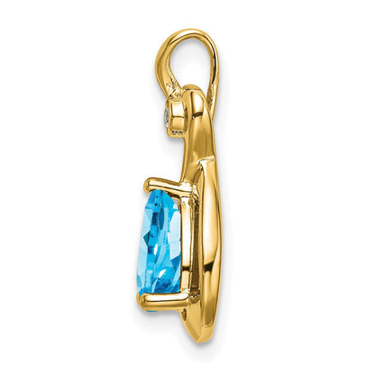 14K Gelbgold Anhänger mit birnenförmigem blauen Topas und echten Diamanten