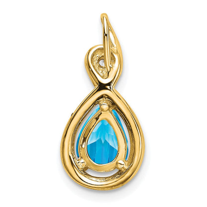 14K Gelbgold Anhänger mit birnenförmigem blauen Topas und echten Diamanten