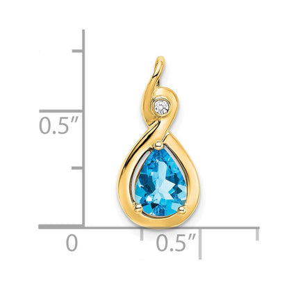 14K Gelbgold Anhänger mit birnenförmigem blauen Topas und echten Diamanten