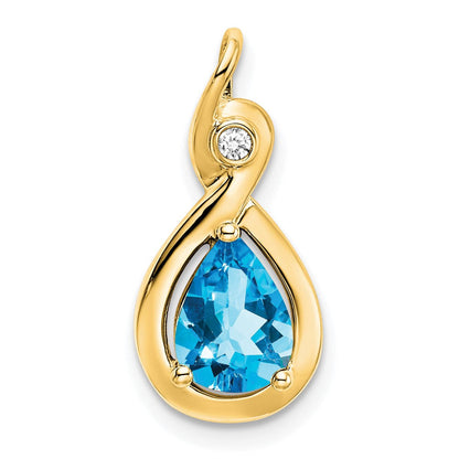 14K Gelbgold Anhänger mit birnenförmigem blauen Topas und echten Diamanten