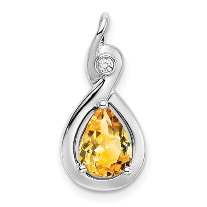 Anhänger aus 14K Weißgold mit birnenförmigem Citrin und echten Diamanten