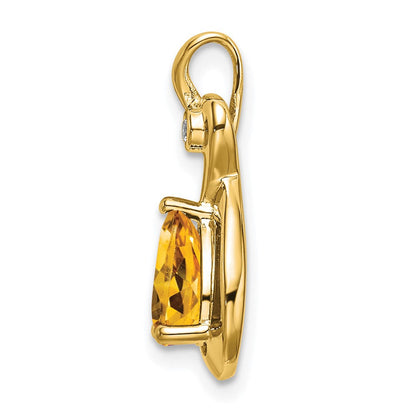 14K Gelbgold Anhänger mit birnenförmigem Citrin und echten Diamanten