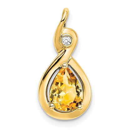 14K Gelbgold Anhänger mit birnenförmigem Citrin und echten Diamanten