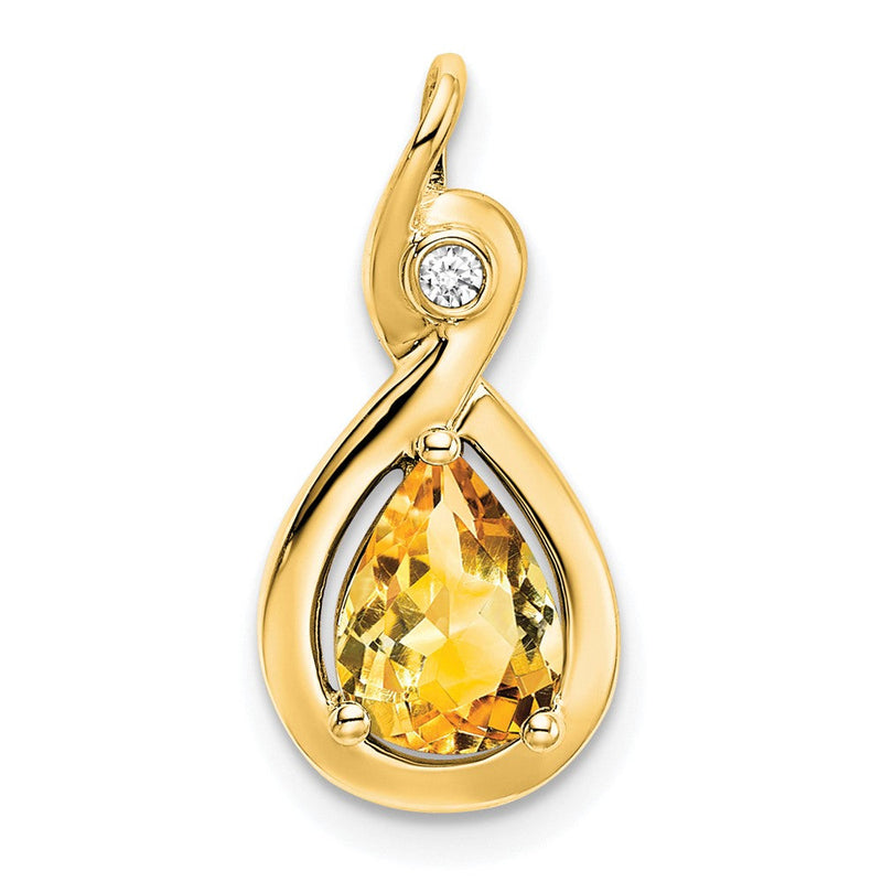 14K Gelbgold Anhänger mit birnenförmigem Citrin und echten Diamanten