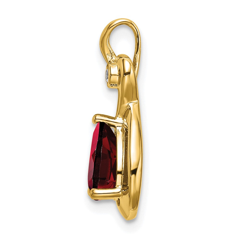 10K Gelbgold Anhänger mit birnenförmigem Granat und echten Diamanten