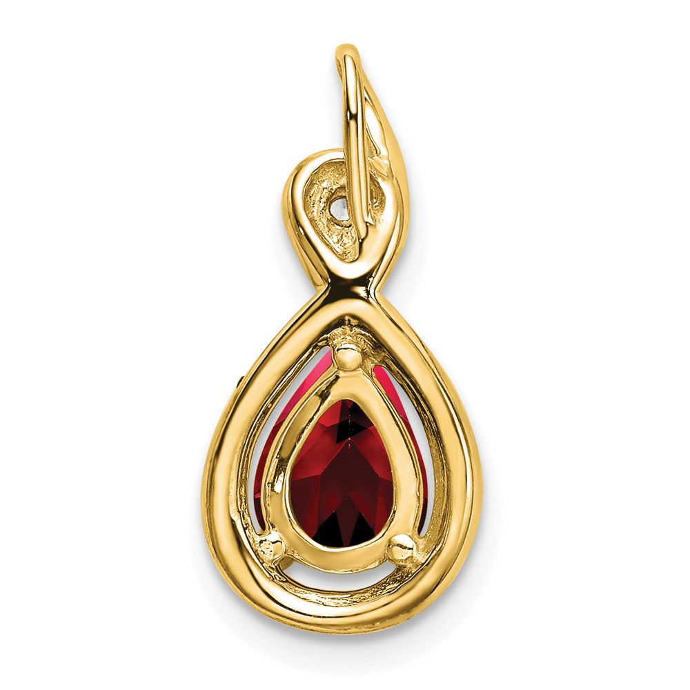 10K Gelbgold Anhänger mit birnenförmigem Granat und echten Diamanten