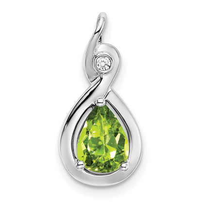 14K Weißgold Anhänger mit birnenförmigem Peridot und echtem Diamant