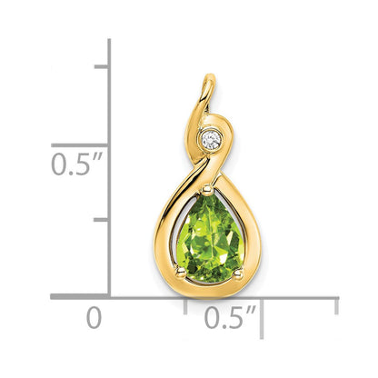 14K Gelbgold Anhänger mit birnenförmigem Peridot und echten Diamanten