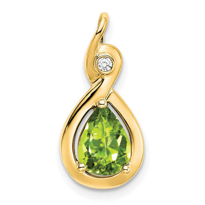 14K Gelbgold Anhänger mit birnenförmigem Peridot und echten Diamanten