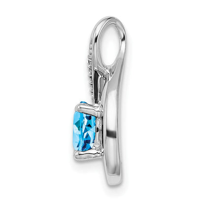 14K Weißgold Anhänger mit Blautopas und echtem Diamant