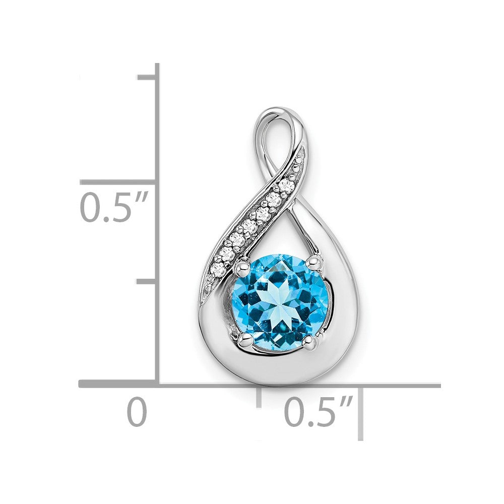 14K Weißgold Anhänger mit Blautopas und echtem Diamant