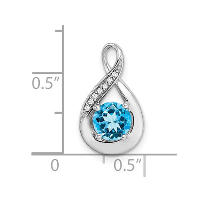 14K Weißgold Anhänger mit Blautopas und echtem Diamant