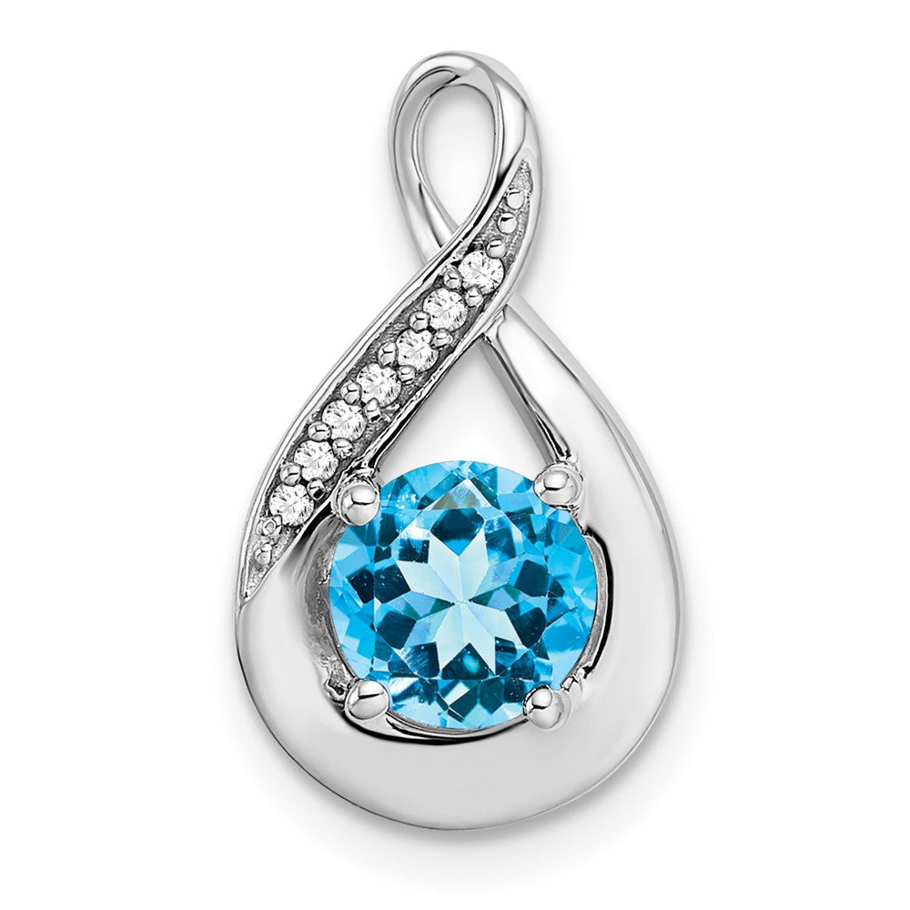 14K Weißgold Anhänger mit Blautopas und echtem Diamant