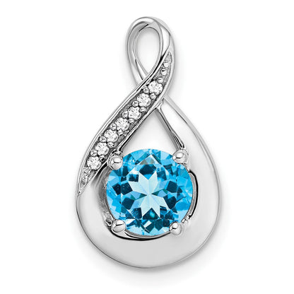 14K Weißgold Anhänger mit Blautopas und echtem Diamant