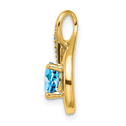 14K Gelbgold Anhänger mit Blauem Topas und echten Diamanten