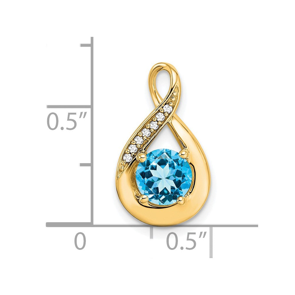 14K Gelbgold Anhänger mit Blauem Topas und echten Diamanten