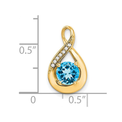 14K Gelbgold Anhänger mit Blauem Topas und echten Diamanten