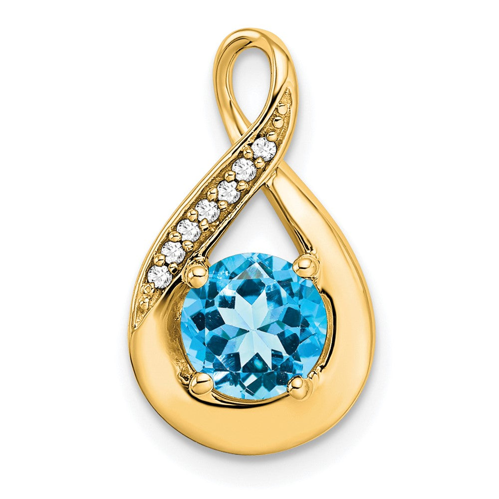 14K Gelbgold Anhänger mit Blauem Topas und echten Diamanten