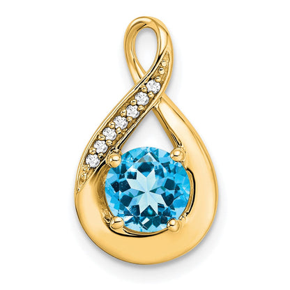 14K Gelbgold Anhänger mit Blauem Topas und echten Diamanten