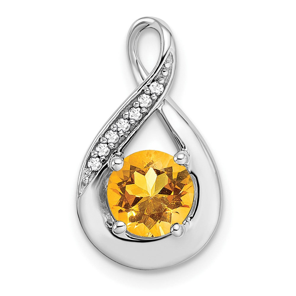 14K Weißgold Citrin- und echter Diamant-Anhänger