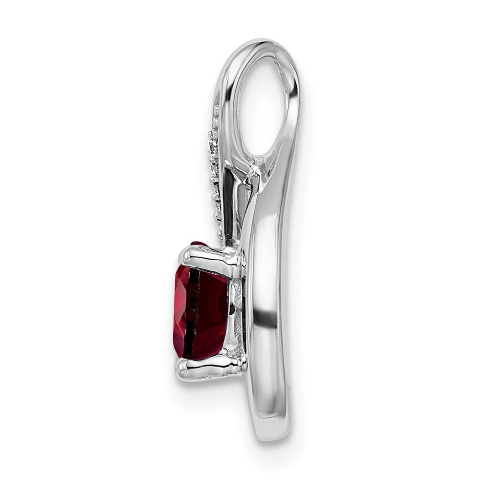 14K Weißgold Anhänger mit Granat und echtem Diamant