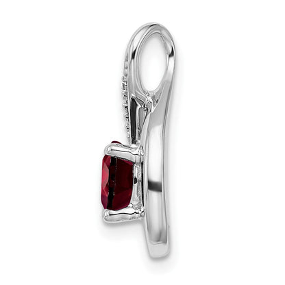 14K Weißgold Anhänger mit Granat und echtem Diamant