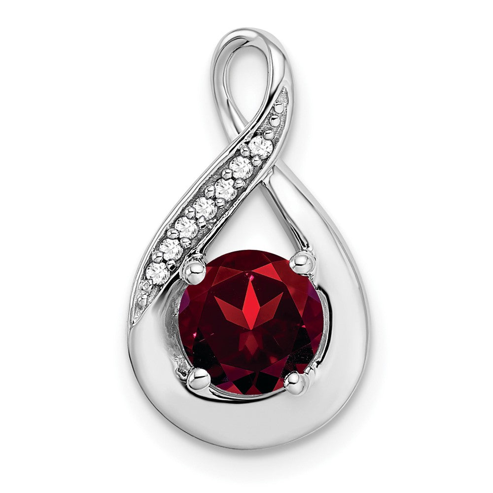 14K Weißgold Anhänger mit Granat und echtem Diamant