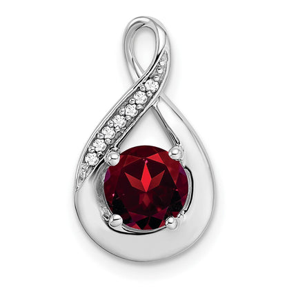 14K Weißgold Anhänger mit Granat und echtem Diamant