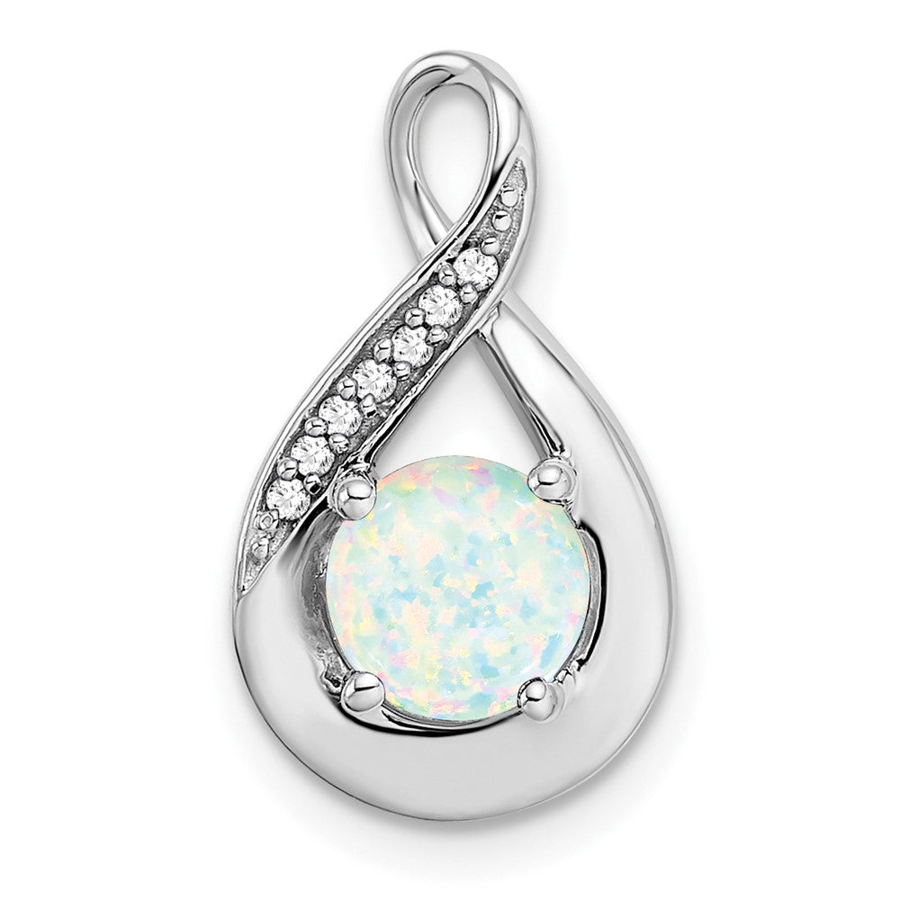 14K Weißgold-Anhänger mit synthetischem Opal und echtem Diamant