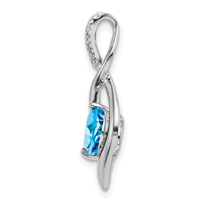 14K Weißgold Anhänger mit Blautopas und echten Diamanten