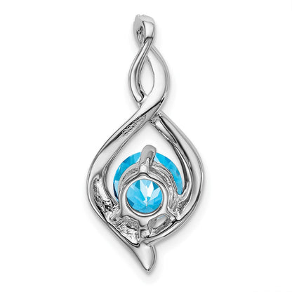 14K Weißgold Anhänger mit Blautopas und echten Diamanten