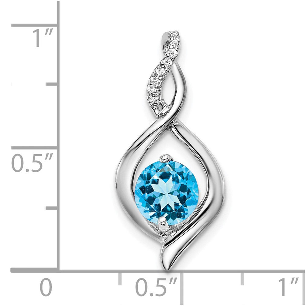 14K Weißgold Anhänger mit Blautopas und echten Diamanten