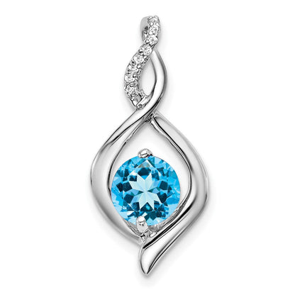 14K Weißgold Anhänger mit Blautopas und echten Diamanten