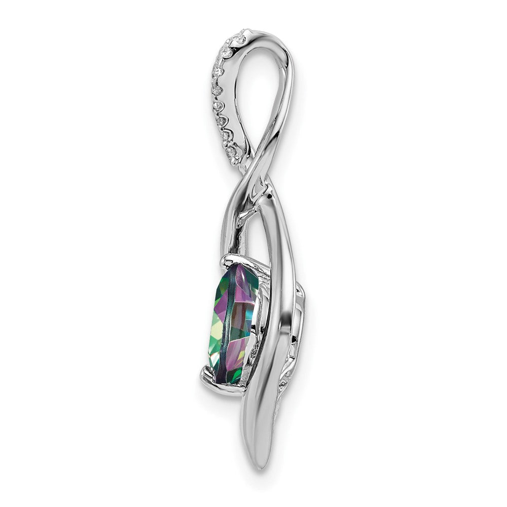 14K Weißgold Anhänger mit Mystic Fire Topas und echten Diamanten