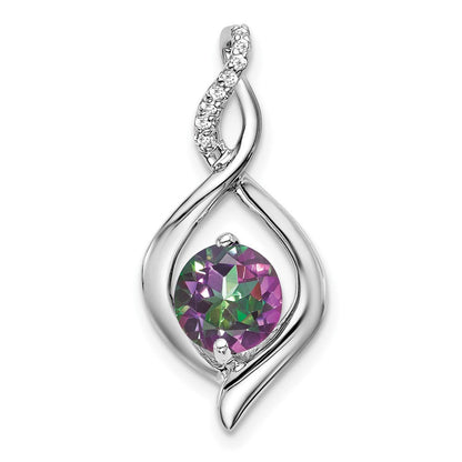 14K Weißgold Anhänger mit Mystic Fire Topas und echten Diamanten