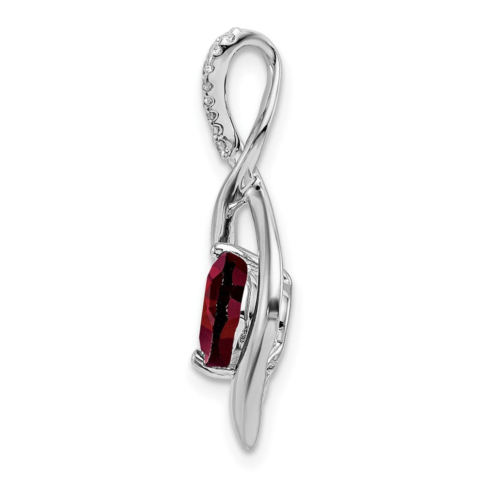 14K Weißgold Anhänger mit Granat und echtem Diamant