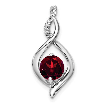 14K Weißgold Anhänger mit Granat und echtem Diamant