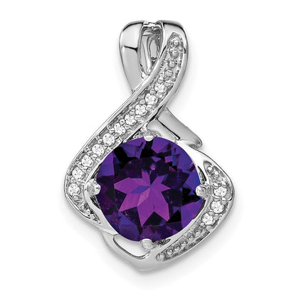 14K Weißgold Amethyst- und Echtdiamant-Anhänger