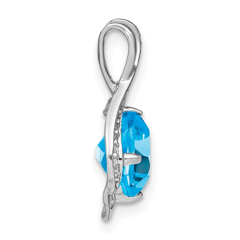 14 Karat Weißgold Blautopas-Anhänger mit echten Diamanten