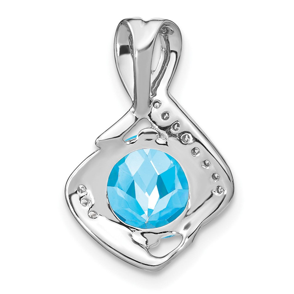14 Karat Weißgold Blautopas-Anhänger mit echten Diamanten