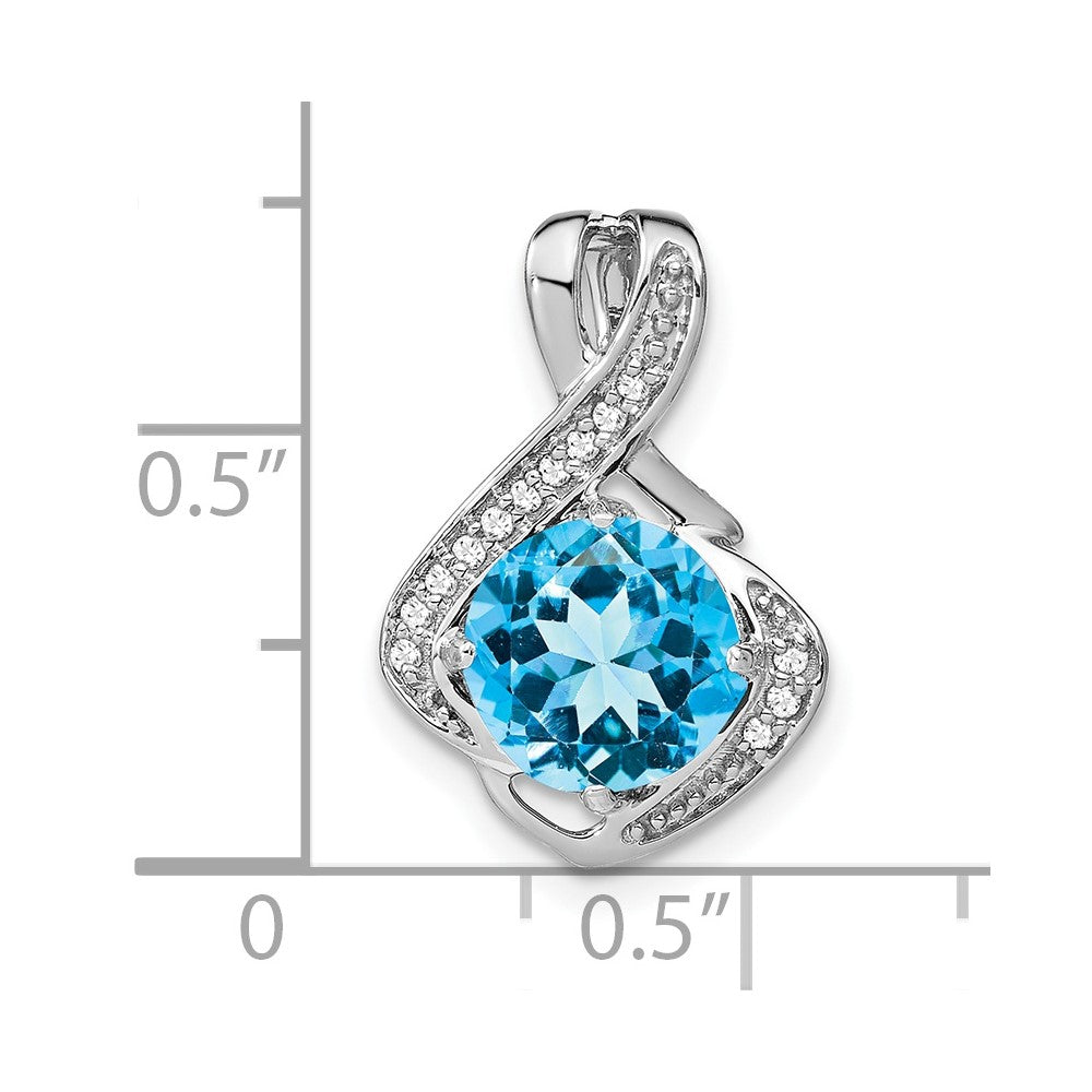 14 Karat Weißgold Blautopas-Anhänger mit echten Diamanten
