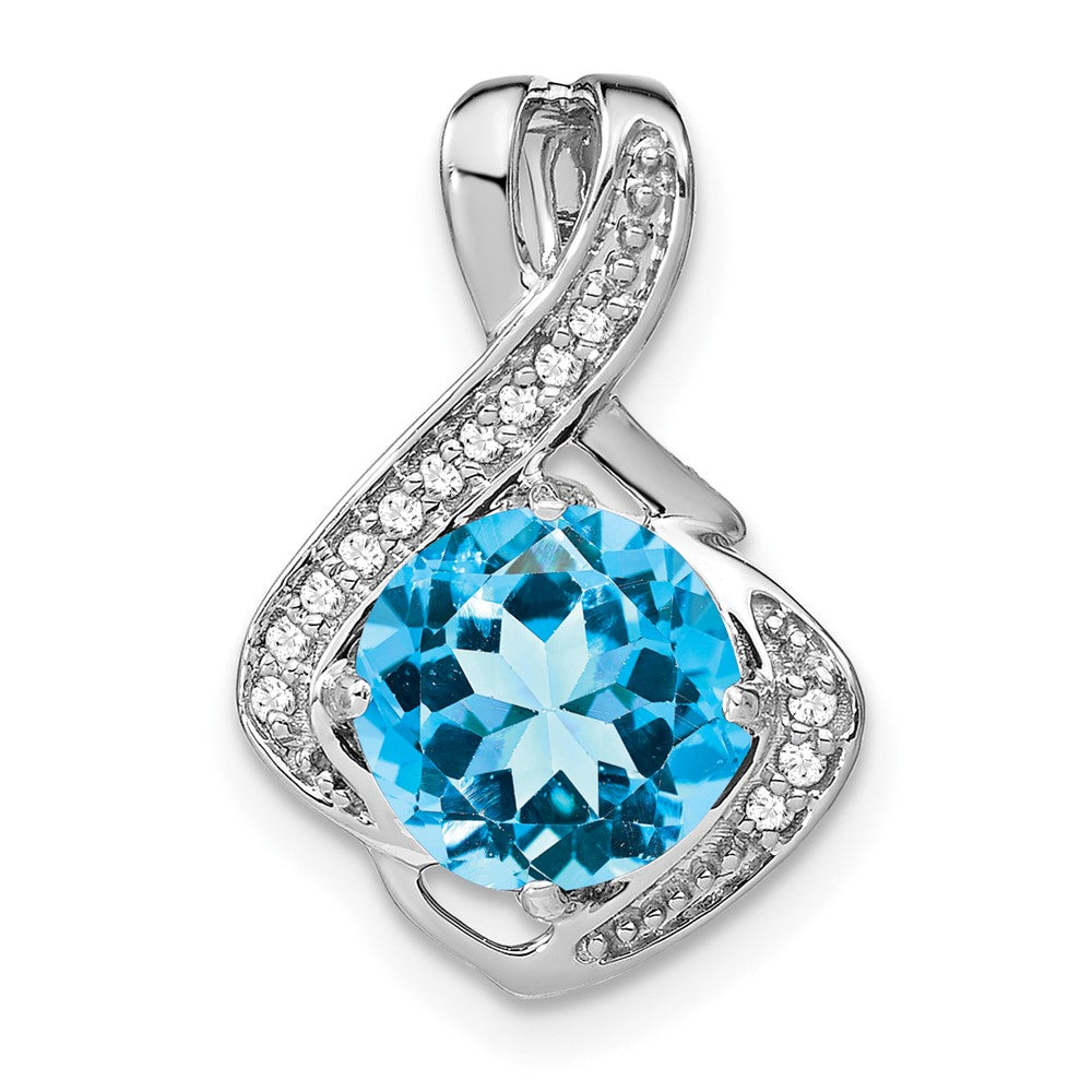 14 Karat Weißgold Blautopas-Anhänger mit echten Diamanten