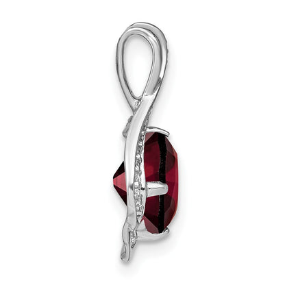 14K Weißgold Anhänger mit Granat und echtem Diamant