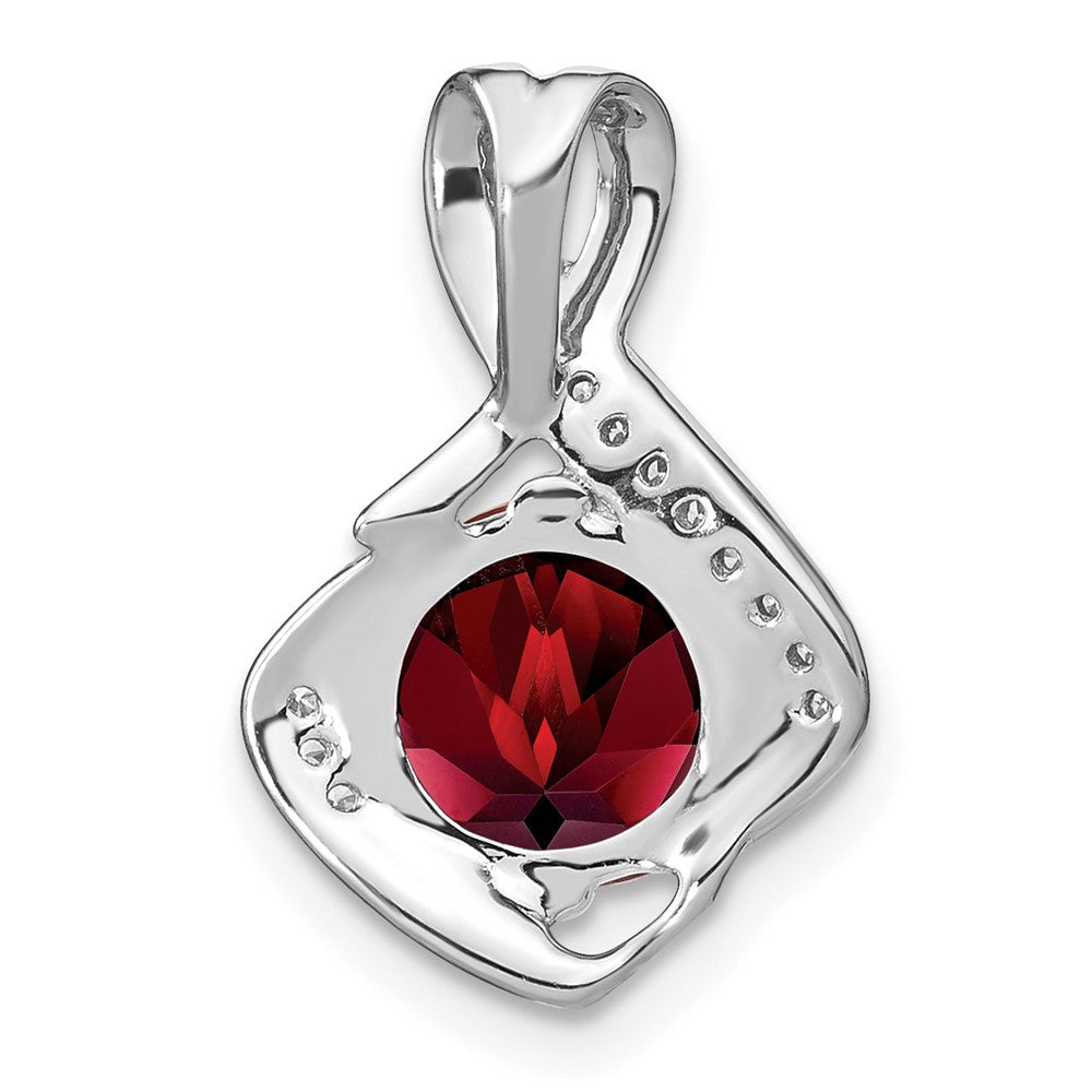 14K Weißgold Anhänger mit Granat und echtem Diamant